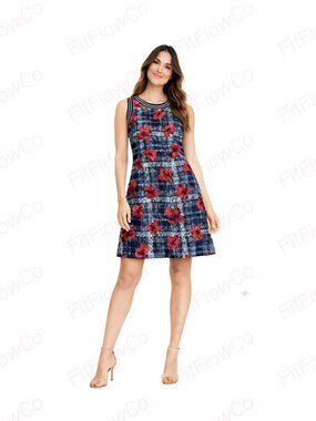 Tommy Hilfiger Navy Red Floral Textured Dress Size 4 NWT Lined Sleeveless